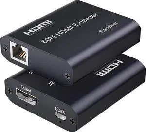 BUCIER HDMI Extender Over Cat5e/6/7 196ft/60m, 1080p@60Hz UHD Udp Extender, 1 HDMI Over Ethernet, Supports HDCP 1.2 HDMI 1.3 EDID (Transmitter and Receiver)