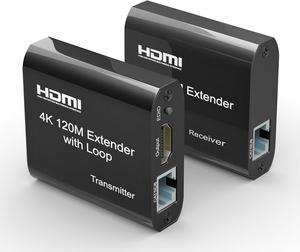 BUCIER 120m/395ft HDMI Extender - 4K@60Hz UHD HDMI Ethernet Extender Over Cat5e/6/7 Cable with Audio & Loop Out, HDCP 1.2 Support
