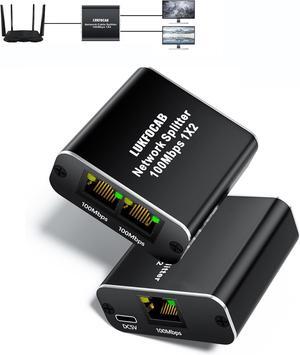 BUCIEEthernet Network Splitter, 100Mbps RJ45 Ethernet Splitter Adapter 1 to 2 [2 Devices Simultaneous Networking], LAN Splitter with USB Power Cable, Ethernet Cable Splitter for Cat5/5E/6/7/8