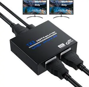 BUCIER HDMI Splitter 1 in 2 Out 4K, 1x2 Powered HDMI Multi-Port Adapter for Dual Monitor, Support 4K UltraHD 3D HDR, Duplicate/Mirror Screens, Ideal for Xbox Ps5 Ps4 Ps3 Fire Stick Blu-Ray Player HDTV