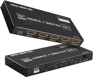 BUCIER 8K HDMI Switch 4 in 1 Out, 4 Ports HDMI 2.1 Switch Box with IR Remote Control, 48Gbps HDR10 HDCP2.3 DPCP Supported, Auto Switching, Compatible with PS5/4/3 Xbox NS HDTV Monitor