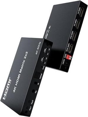 BUCIER 2x2 HDMI Matrix, HDMI Matrix Switch Splitter 2 in 2 Out with Remote Control, Support UHD HDR 4K@60hz, HDMI 2.0, HDCP 2.2, 18Gbps, EDID Management, Digital Optical Stereo, Audio Extractor