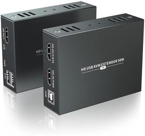 BUCIER HDMI KVM USB Extender for Remote Mouse and Keyboard Control of 1080P Signals Over 50m (164ft) Cat5 Cat6 Cat5e Cat7 Ethernet Cable