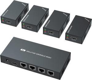 BUCIER HDMI Extender Splitter 1x4 1080P@60Hz Over Cat 5E/6/7 Ethernet Cable 50m (165ft) Support EDID Copy POC Function (1 in 4 Out)