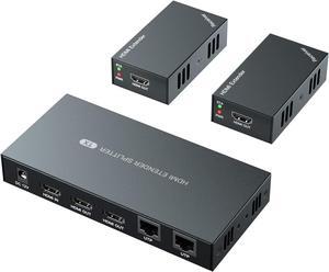BUCIER HDMI Extender Splitter 1x2 1080P@60Hz Over Cat 5E/6/7 Ethernet Cable 50m (165ft) Support 2 HDMI loopout EDID Copy POC Function (1 in 2 Out)