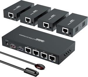 BUCIER HDMI Extender Splitter 1x4 HD 4K @60Hz Over CAT5/CAT6/CAT7 Ethernet CableUp to 196ft-Loop Out-Equipped with IR POC and EDID