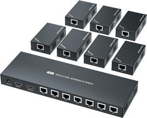 BUCIER HDMI Extender Splitter 1x7 1080P@60Hz Over Cat 5E/6/7 Ethernet Cable 50m (164ft) Support HDMI loopout EDID Copy POC Function (1 in 7 Out), Monitor