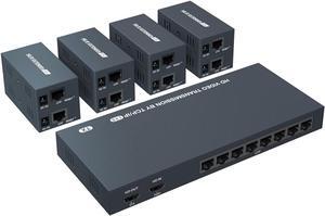 BUCIER 150m HDMI Splitter Extender 1x8 Transmit Remote 1080P Audio Video Over Cat5e/6 Ethernet Mirror 8 Screens Support Loopout Remote 1 in 8 Out for TV