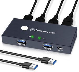 BUCIER USB3.0 Switcher,USB Switch 2 Computers Share 4 USB3.0 Devices 2 in 4 Out USB Kvm Switch Selector for Mouse Keyboard Printer