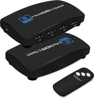 BUCIER HDMI Switch 8k Ultra HD 3 in 1 Out, with IR Romote Control, 48Gbps High-Speed HDMI 2.1 Switcher, Support 8K@60Hz, 4K@120Hz, 1080P@240Hz, Compatible with Xbox X, PS5, TV, Monitors