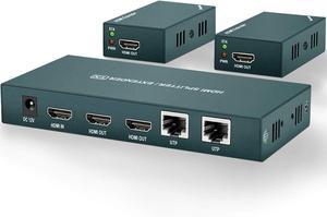 BUCIER HDMI Extender Splitter 1x2, HD1080P@60Hz & 3D Visual, Extending 165ft (50m) Length Transmission Over CAT5e/CAT6/CAT7 Cable, 2 Channel Transmission with 2 HDMI Loop Out1