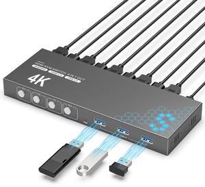 BUCIER USB 3.0 HDMI KVM Switch 1 Monitors 4 Computers, 4K@60Hz KVM Switches for 4 Computers Sharing Monitor Keyboard Mouse Hard Drives Printer, with EDID Adaptive,1 HDMI Cable and 4 USB Cable