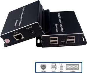 BUCIER USB Extender Over Cat5E/6 up to 196ft, USB2.0 Over Cat6 Cat5E Extender with 4 USB 2.0 Ports, Plug and Play, No Driver Needed Support All Operating System, Two Web Cameras Work Synchronously