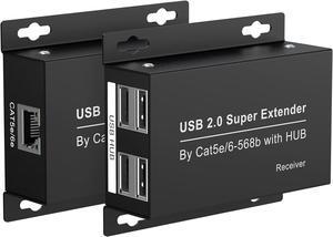BUCIER USB Extender Over Ethernet 200ft USB2.0 HUB RJ45 Cat5e 6 up to 480Mbps with Power Adapter 2 Cameras Work in Sync Support Windows MacOS Android Linux