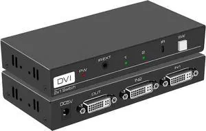 BUCIER DVI Switch 2 in 1 Out 4K Port Switcher Selector for PC Laptop DVR Projector HDTV Devices HDCP