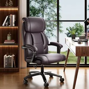 Reclining Office Chair, Executive Office Chair 400lbs, Leather Chair Home Office Desk Chairs with Lumbar Support, High Back Ergonomic Computer Desk Chair, Swivel Task Chairs with Wheels, Brown