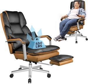 DualThunder Reclining Office Chair with Footrest O203, Big and Tall Office Chair 500lbs Wide Seat with 170° Backrest, High Back Large Executive Office Chair,Black Pu Leather Desk Chair