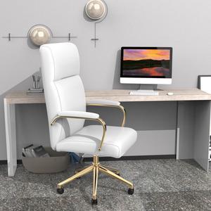 DualThunder  Executive Desk Chair, White Leather Office Chair with Arms and Wheels, High Back Gold Executive Office Chair with Back Support for Women Girls and Adults, White