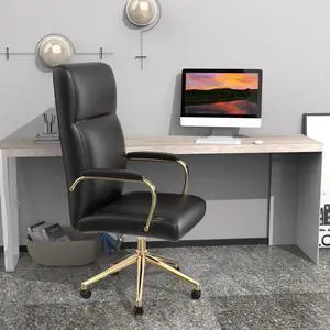 DualThunder  Executive Desk Chair, White Leather Office Chair with Arms and Wheels, High Back Gold Executive Office Chair with Back Support for Women Girls and Adults, Black