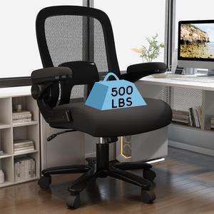Ninecer Big and Tall Office Chair 500lbs, Ergonomic Office Chair with Adjustable Lumbar Support, Heavy Duty Mesh Desk Chair Wide Seat, Black Oversized Computer Chairs for Heavy People
