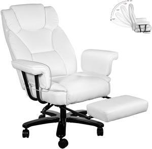 Ninecer Big and Tall Office Chair 400LBS with Wide Seat and Arms, 160° Reclining Office Chair with Footrest, Comfortable Executive Office Desk Chair High Back, Computer Chair Home Office, White