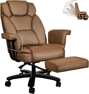 Ninecer Big and Tall Office Chair 400LBS with Wide Seat and Arms, 160° Reclining Office Chair with Footrest, Comfortable Executive Office Desk Chair High Back, Computer Chair Home Office, Brown