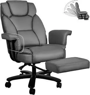 Ninecer Big and Tall Office Chair 400LBS with Wide Seat and Arms, 160° Reclining Office Chair with Footrest, Comfortable Executive Office Desk Chair High Back, Computer Chair Home Office, Gray