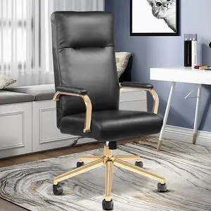 Ninecer High Back Executive Office Chair, Home Office Chair with Armrest, High Back Leather Office Chair for Adults, Desk Chairs with Wheels and Gold Legs