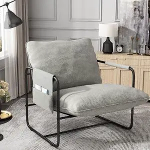 Ninecer Sling Accent Chair Living Room, Metal Framed Armchair with Removable Storage Bag, Upholstered Living Room Chairs, Beige Accent Chair