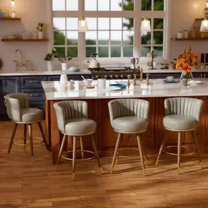 Ninecer Counter Height Bar Stools Set of 4, Swivel Bar Stools with Back, 26" H Seat Height Upholstered Counter Stools with Wood Legs and Footrest, Bar Chairs for Kitchen Island, 300lbs Grey