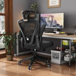 Ninecer Ergonomic Office Chair, High Back Computer Desk Chair with Wheels, Comfy Mesh Office Chair with Adjustable Lumbar Support & Headrest, Black Swivel Executive Managerial Task Chair