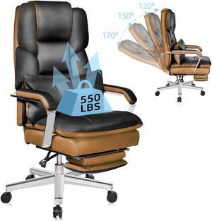 Ninecer Big and Tall Office Chair 550 lbs, PU Leather Executive Chair Heavy Duty Desk Chairs Ergonomic Reclining Office Chair with Footrest, Black