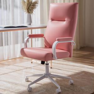 Ninecer Executive Office Chair, High Back Home Office Chair for Adults, Swivel Leather Comfy Desk Chairs with Wheels, Pink