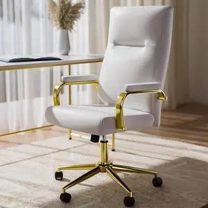Ninecer Executive Office Chair, High Back Home Office Chair for Adults, Swivel Leather Comfy Desk Chairs with Wheels, White