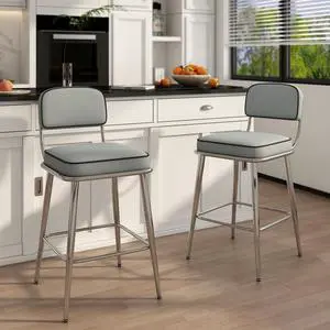 Ninecer 26" Counter Height Chair, Modern Metal Frame Bar stools with Lumbar Support and Footrest, Gray (Set of 2)