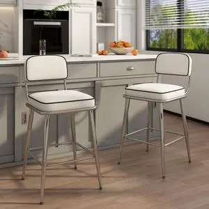 Ninecer 26" Counter Height Chair, Modern Metal Frame Bar stools with Lumbar Support and Footrest, Gray (Set of 2) White