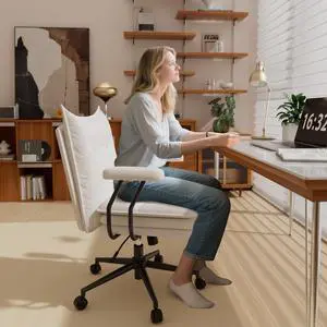 Ninecer Leather Desk Chair with Wheels,Three-Layers Thicken Wide Seat Height Adjustable,Mid Back,Computer Office Chair for Home Office