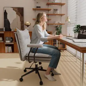 Ninecer Leather Desk Chair with Wheels,Three-Layers Thicken Wide Seat Height Adjustable,Mid Back,Computer Office Chair for Home Office Grey