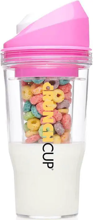 The CrunchCup XL - Pink-  - A Portable Cereal Cup Keeps Your Cereal Crunchy Fresh Cereal At Work At Sports
