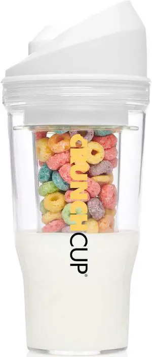 The CrunchCup XL - White - A Portable Cereal Cup Keeps Your Cereal Crunchy Fresh Cereal At Work At Sports