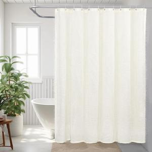 DriftAway Plush Semi Sheer Shower Curtain for Bathroom Solid Color Modern Machine Washable Bathroom Curtain 72 x 72 Inch with 12 Hooks 1 Panel Creamy White
