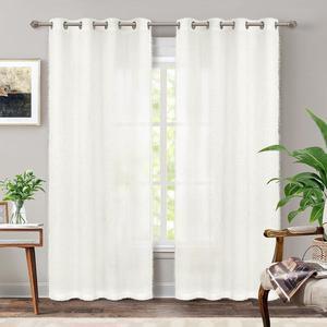DriftAway Plush Semi Sheer Curtain Drapes for Living Room Bedroom 84 Inches Long Privacy Light Filtering Window Treatment 2 Panels Grommet 52 Inches by 84 Inches Creamy White