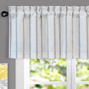 DriftAway Farmhouse Linen Blend Blackout Valance for Kitchen 18 Inch Length Vertical Striped Printed Lined Rod Pocket Room Darkening Linen Curtain Valance for Living Room 52x18 Inch Gray