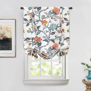 DriftAway Ada Botanical Print Lined Flower Leaf Tie Up Curtain Thermal Insulated Privacy Blackout Window Adjustable Balloon Curtain Shade Rod Pocket Single 25 Inch by 47 Inch Ivory Orange Teal