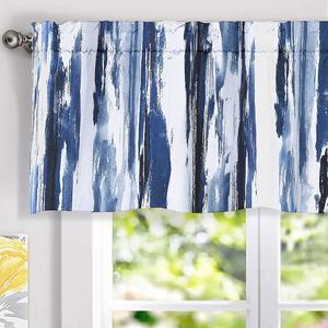 DriftAway Paint Brush Watercolor Ink Stripe Pattern Thermal Insulated Blackout Window Curtain Valance Rod Pocket 2 Layers 52 Inch by 18 Inch Plus 2 Inch Header Navy Blue 1 Pack