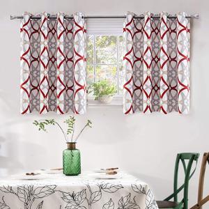 DriftAway Alexander Thermal Blackout Grommet Unlined Window Curtains Spiral Geo Trellis Pattern Set of 2 Panels Each Size 52 Inch by 36 Inch Red and Gray