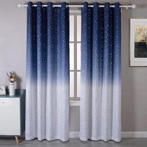 DriftAway Ombre Gradient Color Lined Blackout Thermal Insulated Grommet Window Curtain for Living Room Bedroom 2 Panels 52 Inch by 84 Inch Navy Blue to White with Twinkle Silver Stars