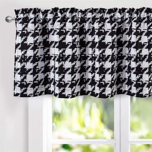 DriftAway Houndstooth Vintage Plaid Printed Pattern Thermal Insulated Blackout Window Curtain Valance Rod Pocket Single 52 Inch by 18 Inch Plus 2 Inch Header Black