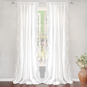 DriftAway Ava Lace and Crochet Trim Voile Sheer Window Curtains Rod Pocket 2 Panels Each 42 Inch by 84 Inch Off White