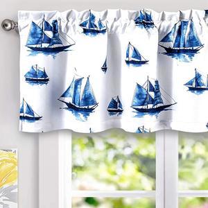 DriftAway Harbor Sailboat Ocean Print Blackout Thermal Insulated Window Curtain Valance Rod Pocket 52 Inch by 18 Inch Plus 2 Inch Header Navy